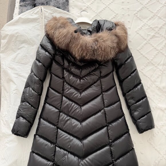 Moncler Black Shiny Puffer with Fur Trim Hood, Size 0 - Picture 6 of 11